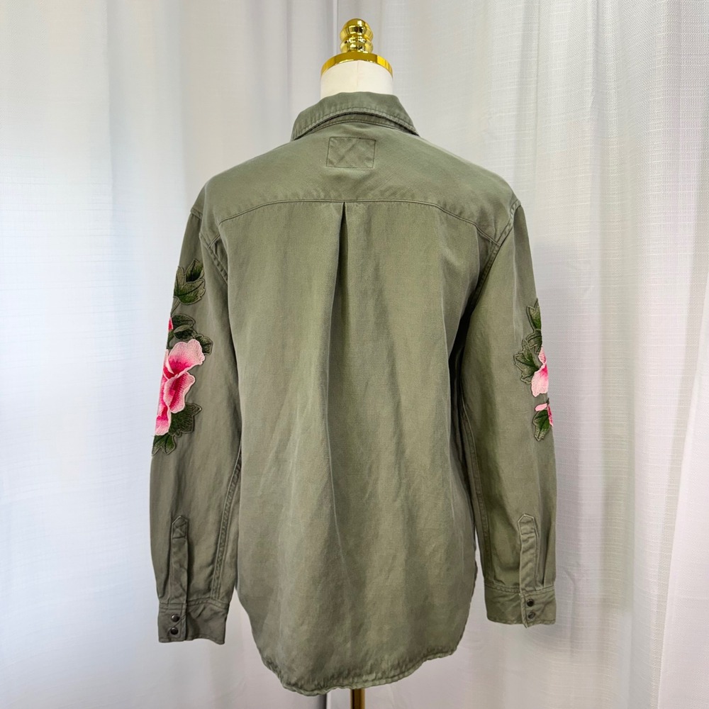Rails Marcel Shirt Womens XS Sage Green Floral Embroidered Linen Blend Boho - Picture 2 of 14